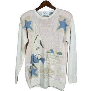 Vintage Marisa Christina Handknit Holiday Sweater Easter White Cozy Grandma- L